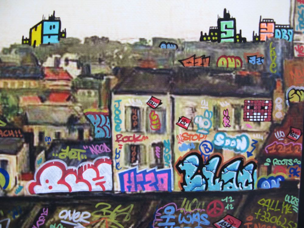 Tableau de BLACH a pour titre Cézanne montparnasse rue de l'ouest 1880 style graffiti, street art dim : BLACHprix:320