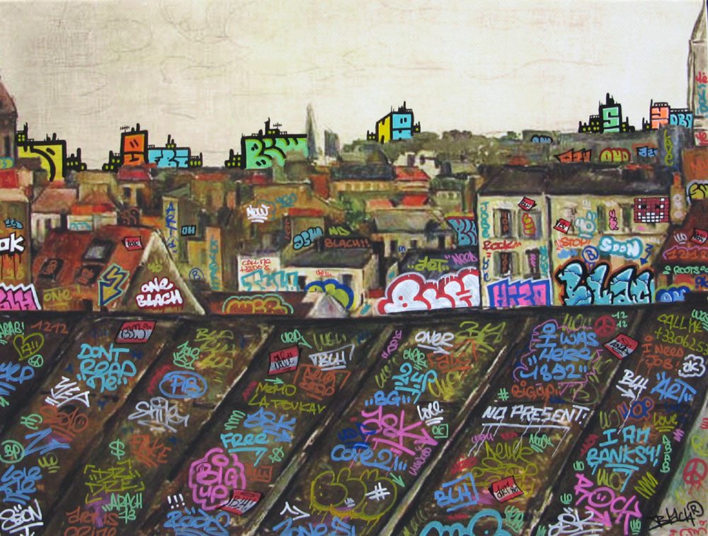 Tableau de BLACH a pour titre Cézanne montparnasse rue de l'ouest 1880 style graffiti, street art dim : BLACHprix:320