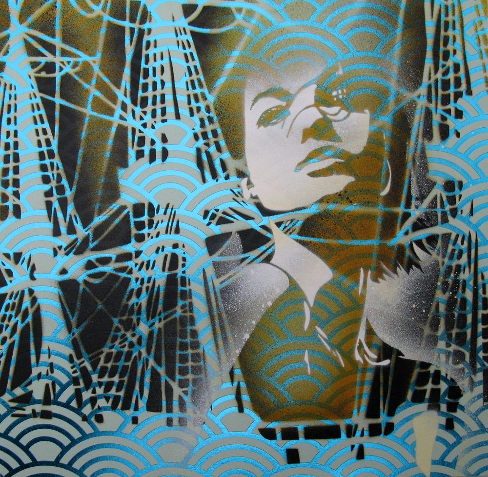 Tableau de KARO TRASS a pour titre Clémence Vue sur le port style street pop art, street art dim : KARO TRASSprix:120