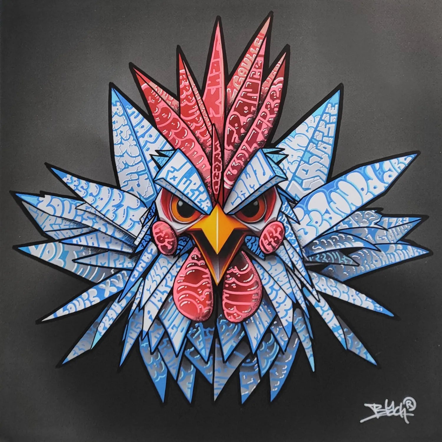 Editions d'art de BLACH a pour titre Coq French Star Origami style graffiti, street art dim : BLACHprix:90