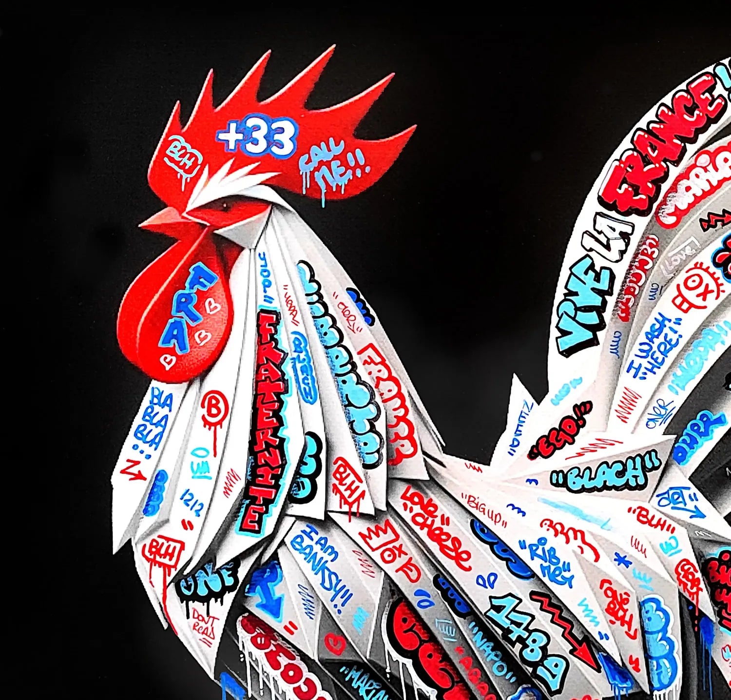 Editions d'art de BLACH a pour titre Coq Vive la France Origami style graffiti, street art dim : BLACHprix:150