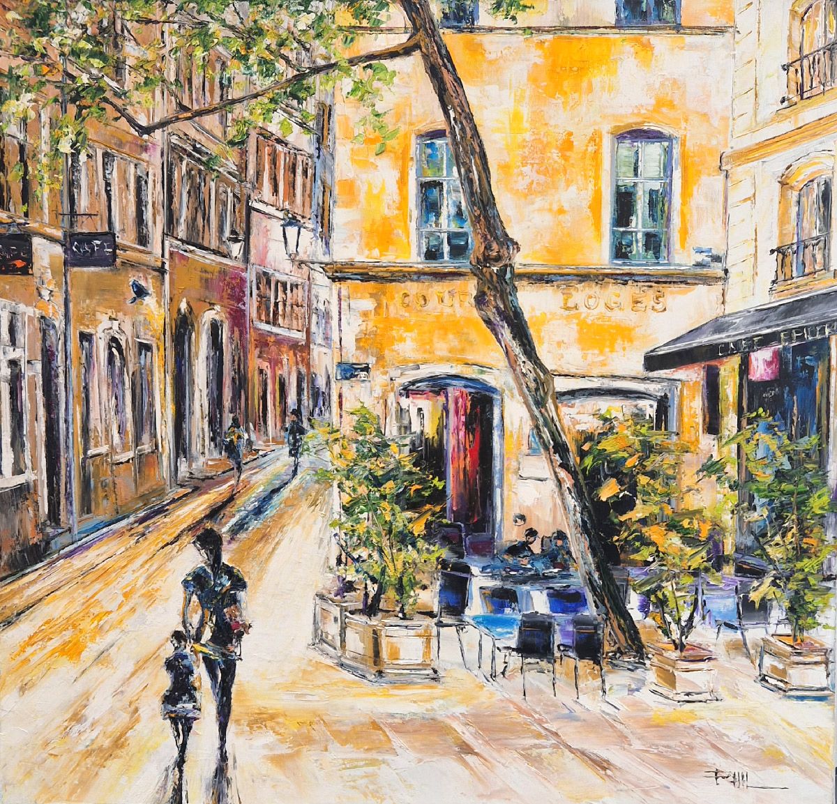 Tableau de PHIL a pour titre Cour des Loges, Lyon style abstrait dim : PHILprix:550