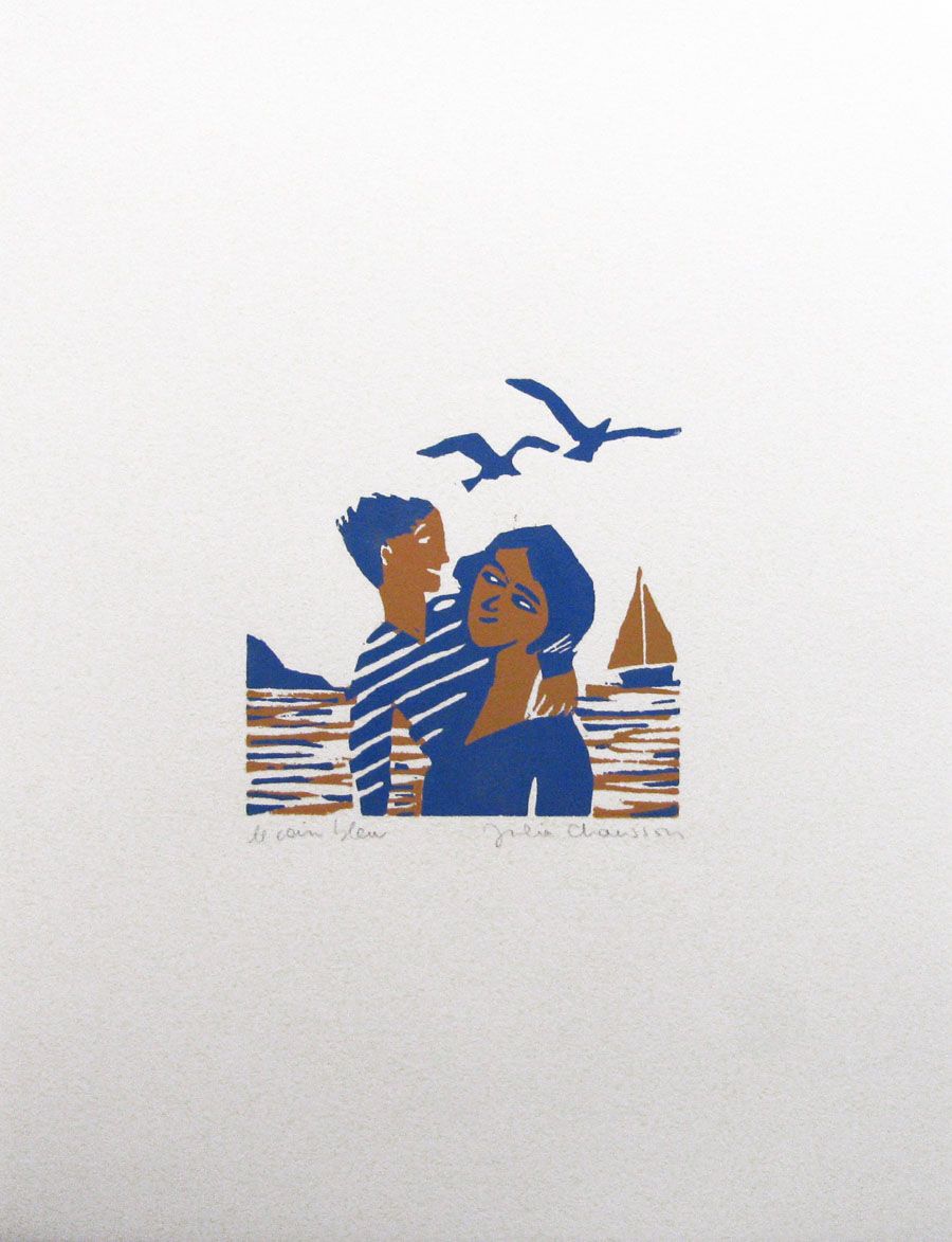 Editions d'art de JULIA CHAUSSON a pour titre LE COIN BLEU style figuratif dim : JULIA CHAUSSONprix: