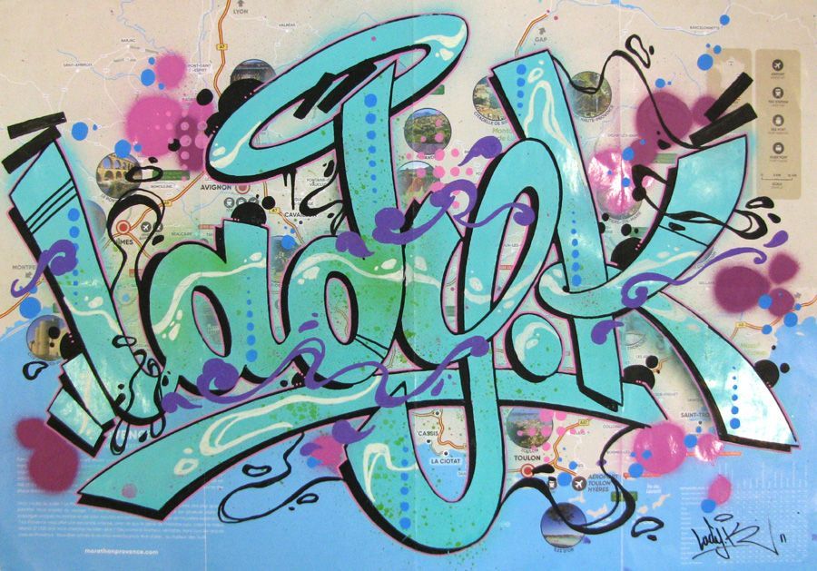 Dessin de LADY K a pour titre LADY K SUR PROVENCE style graffiti, street art dim : LADY Kprix:400