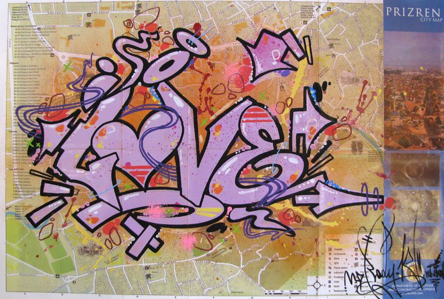 Dessin de LADY K a pour titre LOVE SUR PRIZREN style street pop art dim : LADY Kprix: