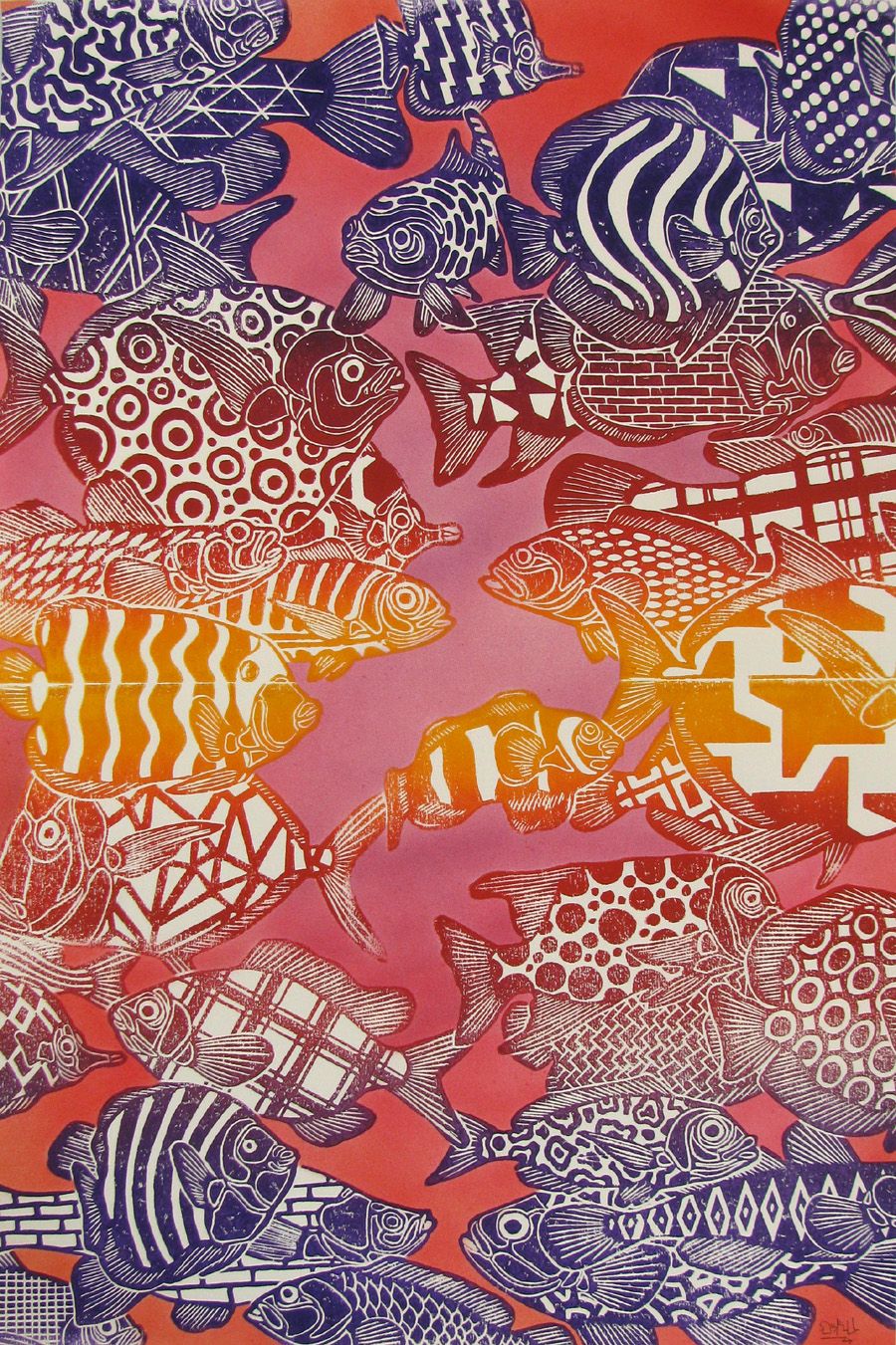 Editions d'art de OSRU a pour titre BANC DE POISSON MULTI style figuratif dim : OSRUprix: