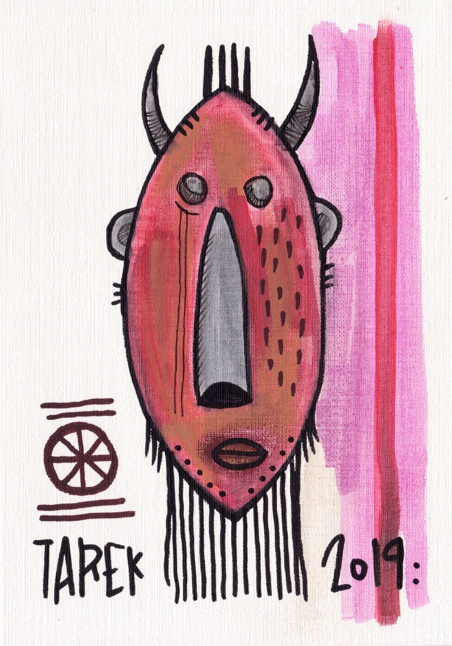 Dessin de TAREK a pour titre MASQUE ROUGE & ROSE style graphique dim : TAREKprix:
