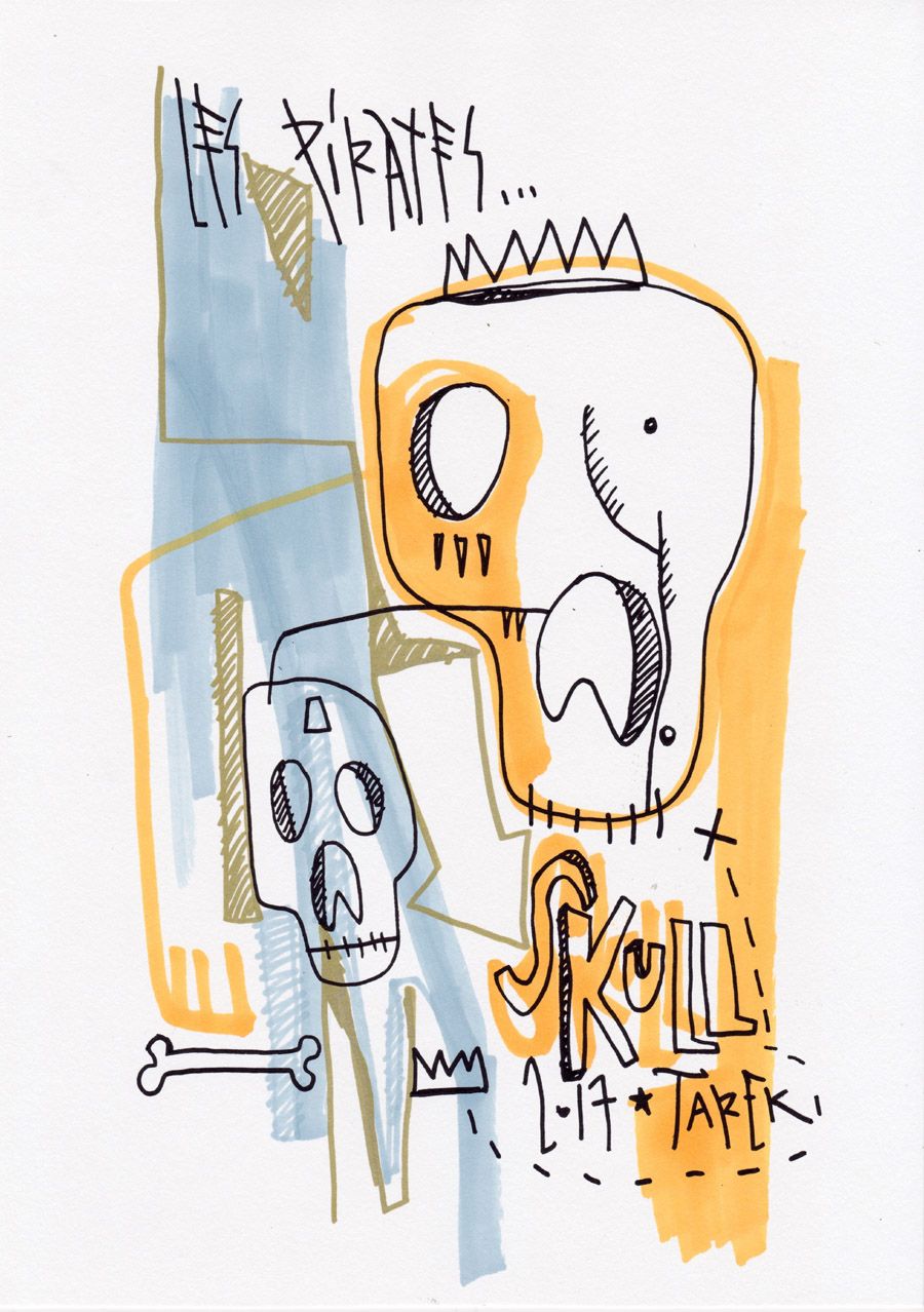 Dessin de TAREK a pour titre LES PIRATES SKULL style graphique dim : TAREKprix:130