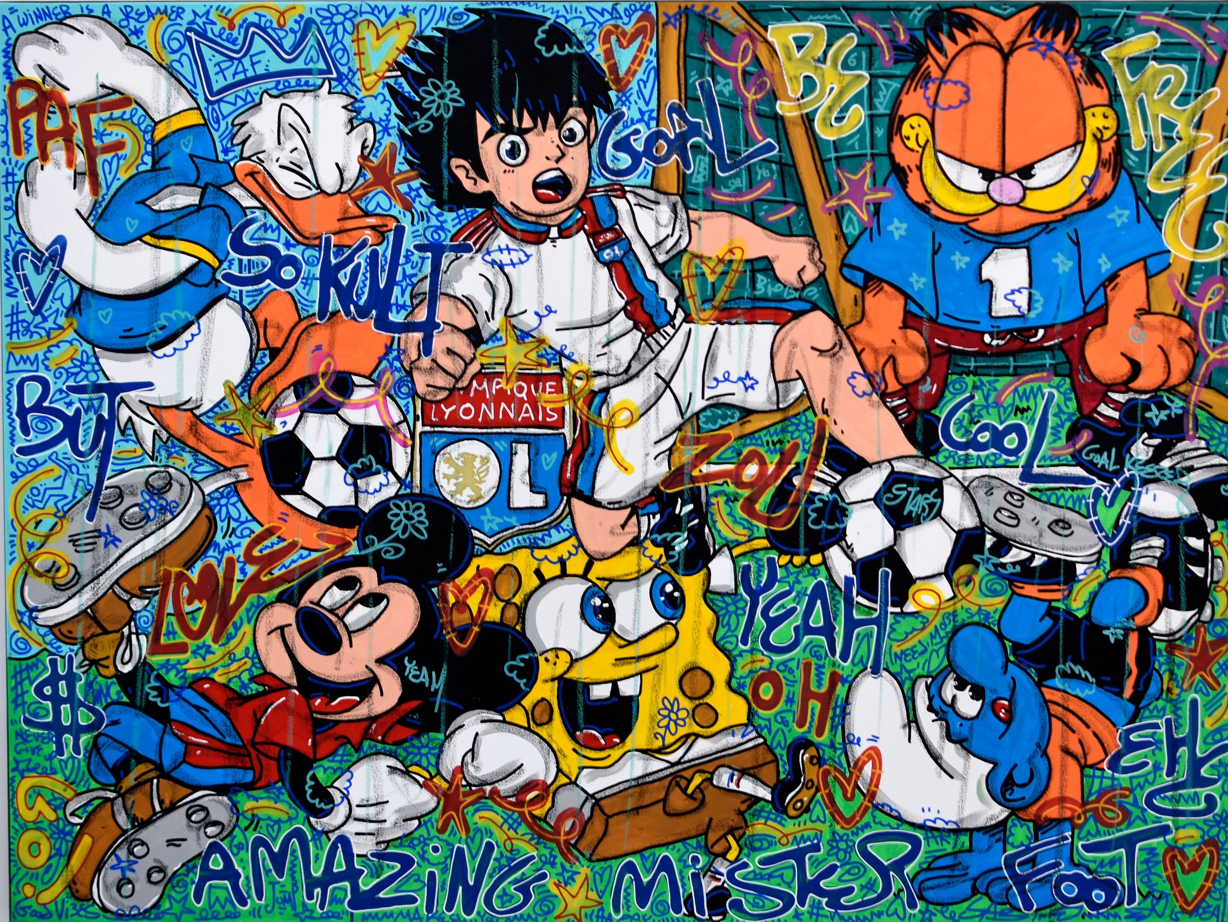 Tableau de RICO SAB a pour titre OL Yeah... So foot style street pop art, street art dim : RICO SABprix:1150