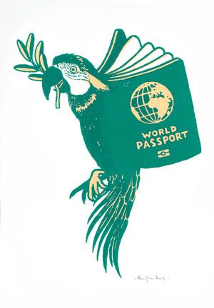 Editions d'art de DUGUDUS a pour titre WORLD PASSPORT 50x70 style graphique dim : DUGUDUSprix:80