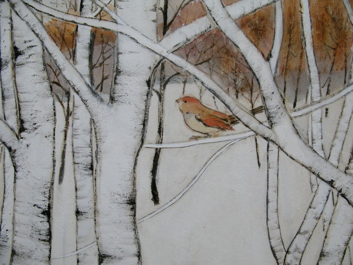 Tableau de JEONG MIN LEE a pour titre Dyptique - Deux oiseaux dans les bouleaux style figuratif dim : JEONG MIN LEEprix:1000