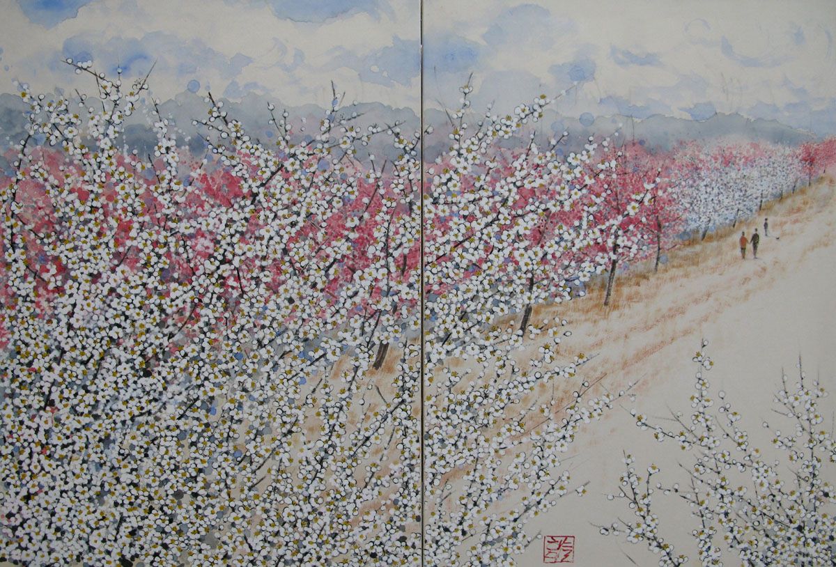 Tableau de JEONG MIN LEE a pour titre Dyptique - Promenade dans un verger style figuratif dim : JEONG MIN LEEprix:1400