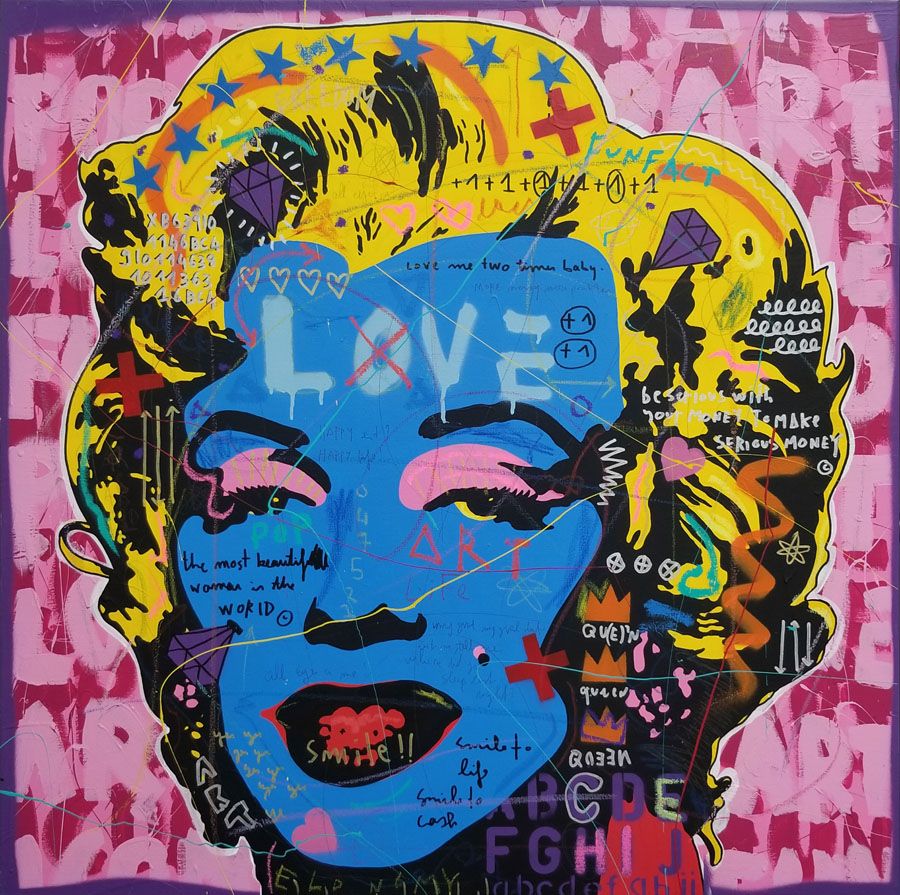 Editions d'art de JISBAR a pour titre MARILYN BLEU style street pop art, graphique dim : JISBARprix:150