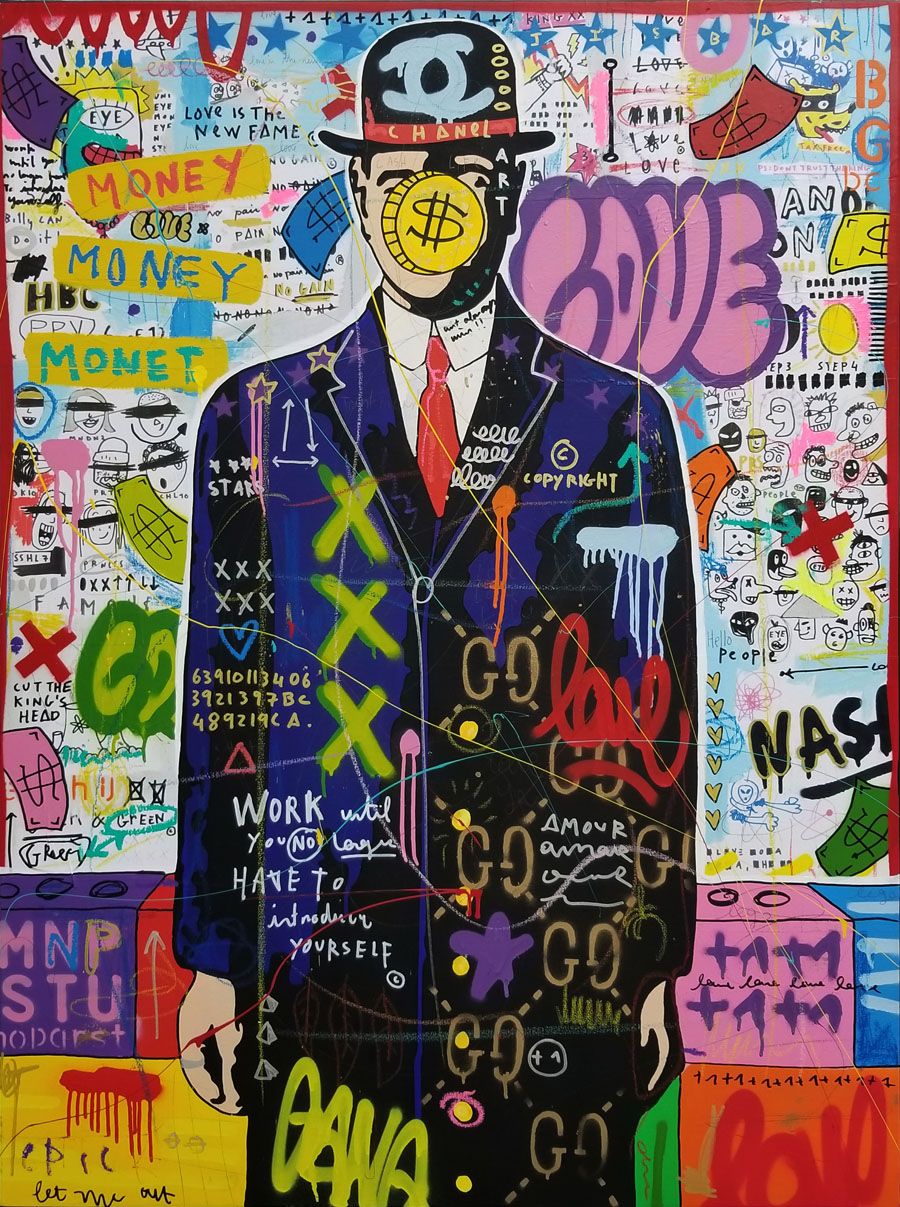 Editions d'art de JISBAR a pour titre CASH MAN style street pop art, graphique dim : JISBARprix:150