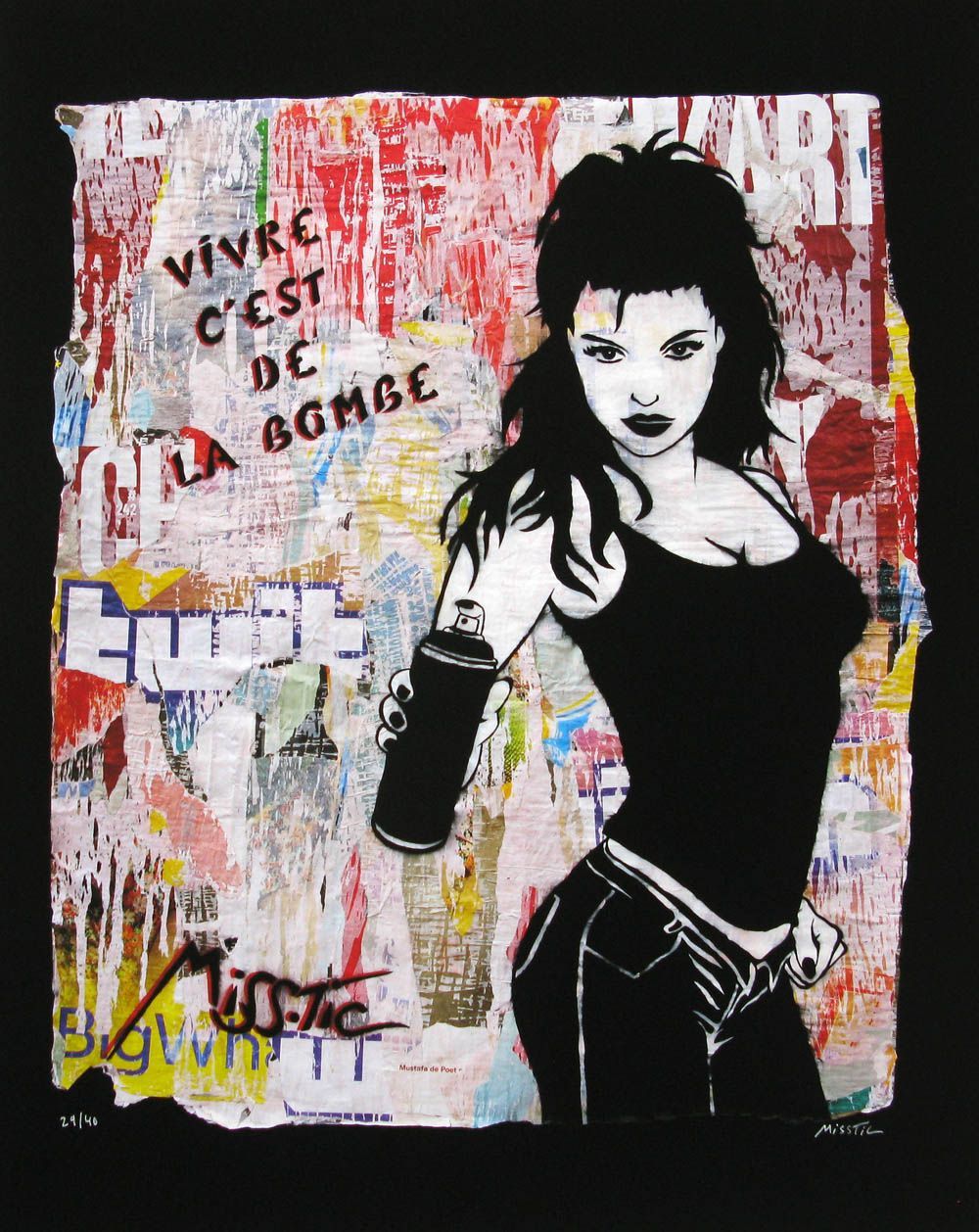 Editions d'art de MISS TIC a pour titre VIVRE C'EST DE LA BOMBE style figuratif dim : MISS TICprix:3200