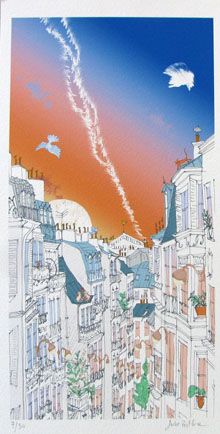 Editions d'art de JULIE ZEITLINE a pour titre CIEL DE MONTMARTRE style figuratif, graphique dim : JULIE ZEITLINEprix:65