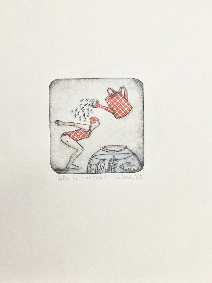 Editions d'art de NAVIEILLEVILLE a pour titre Un p'tit plouf ! style figuratif, graphique dim : NAVIEILLEVILLEprix:28