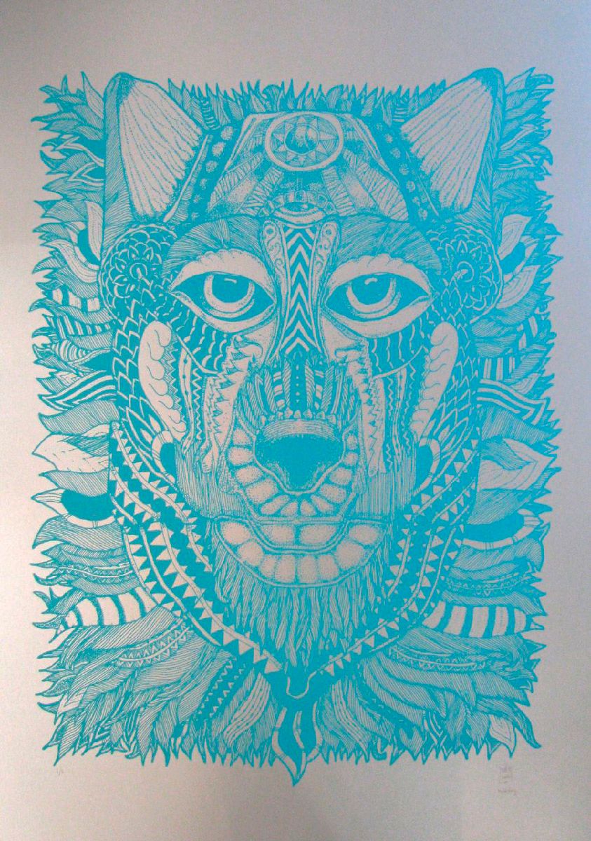 Editions d'art de JIBE a pour titre Wolfdog (silver-blue) style graphique dim : JIBEprix:120