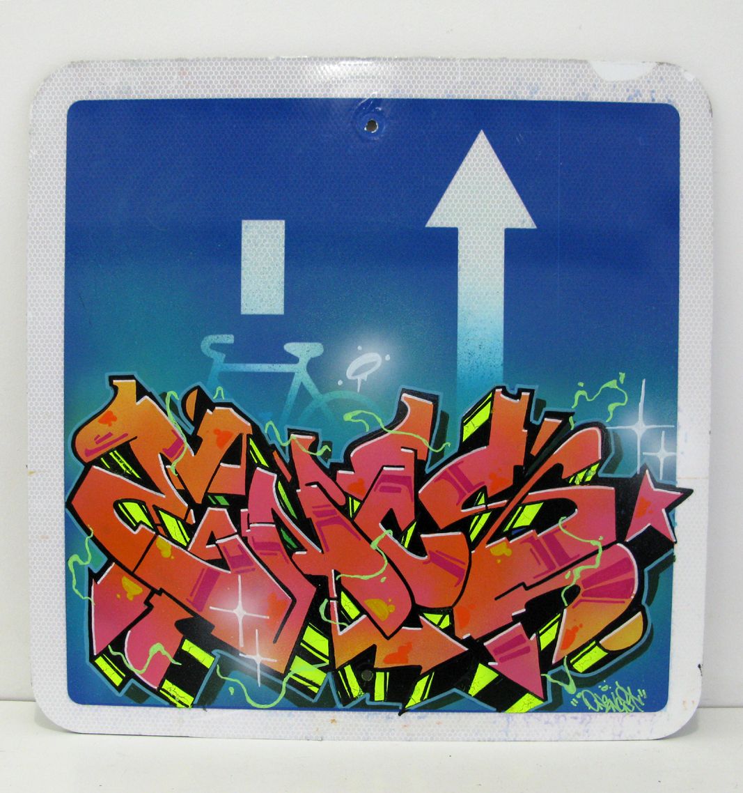 Tableau de ENCS a pour titre Attention vélo style graffiti, street art dim : ENCSprix:400