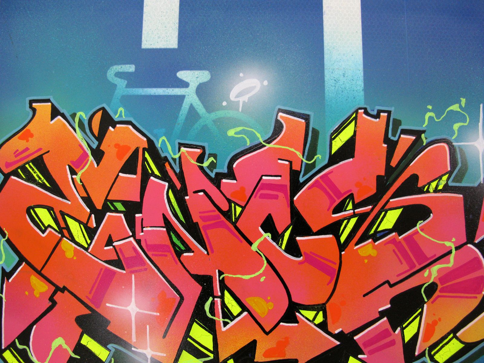 Tableau de ENCS a pour titre Attention vélo style graffiti, street art dim : ENCSprix:400