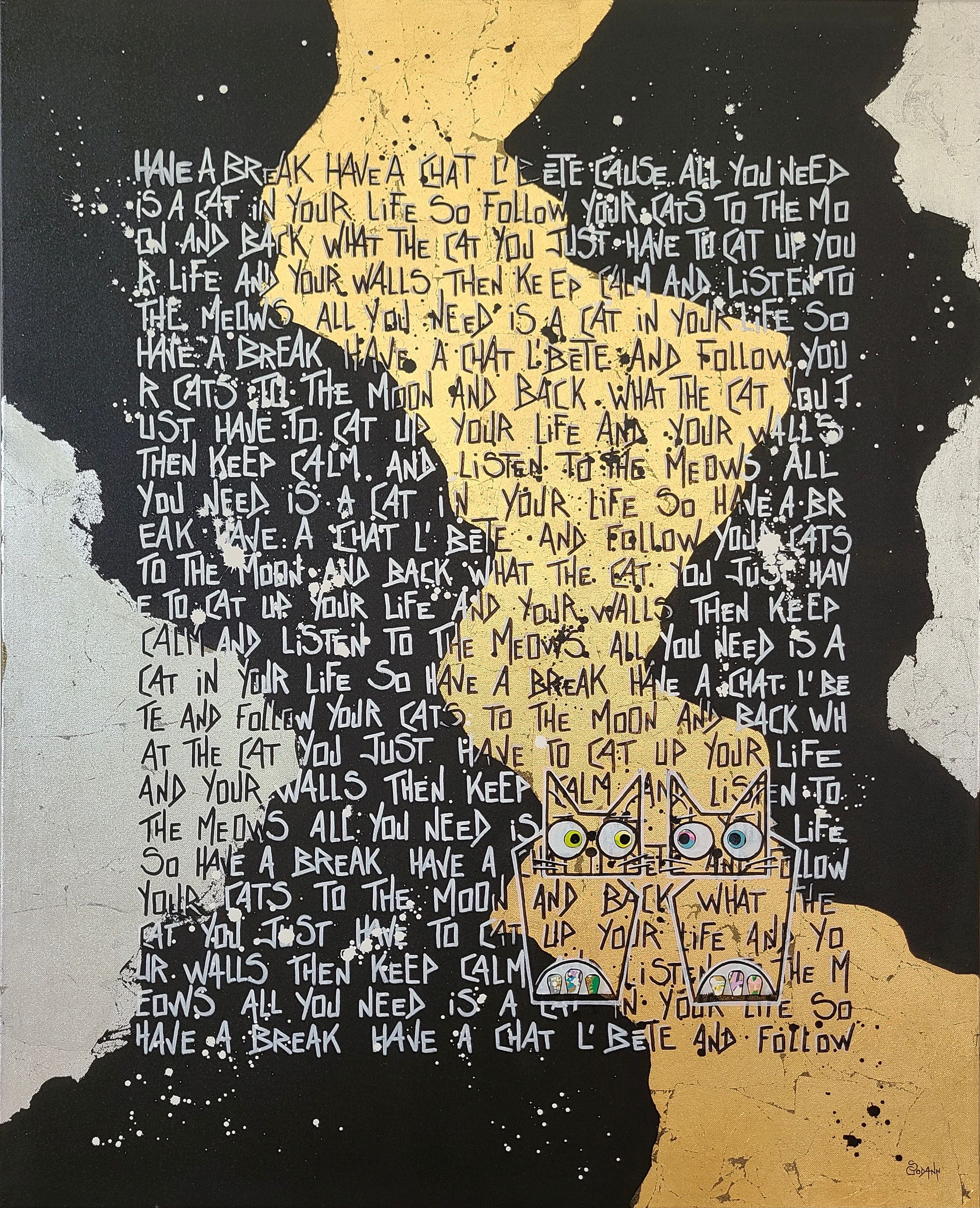 Tableau de Stephanie Godann a pour titre You're my one cat style street art dim : Stephanie Godannprix:1000