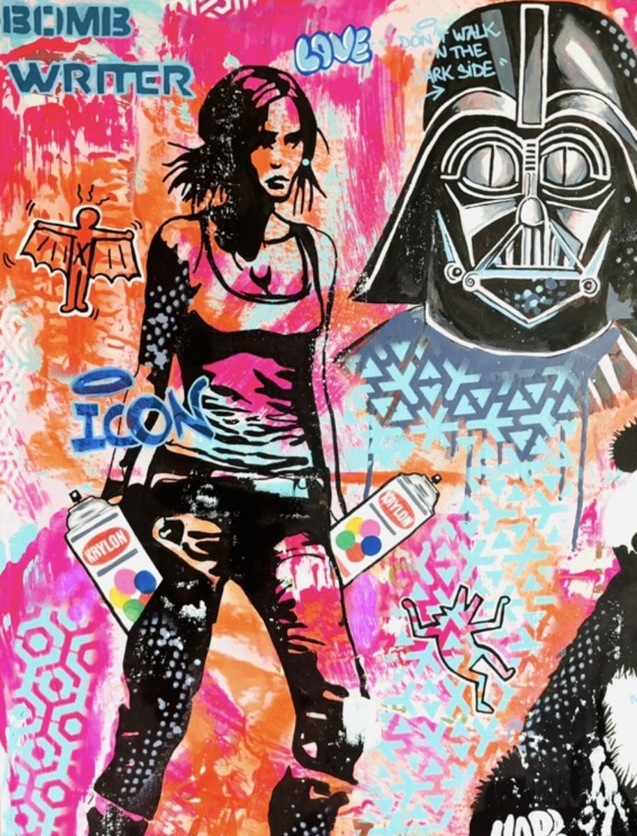 Tableau de SARA CHELOU a pour titre Fight 4 the power style street pop art, street art dim : SARA CHELOUprix:1300