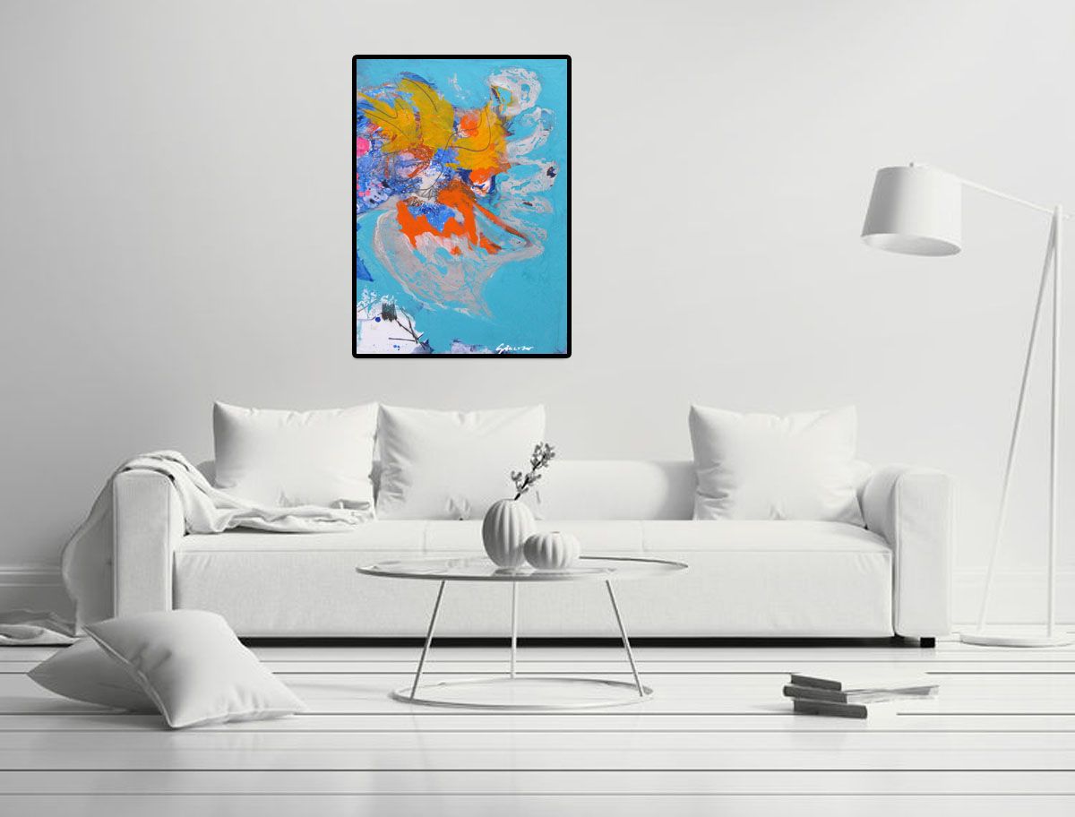 Tableau de GIACOMO a pour titre UNE FLEUR A LA MER style abstrait dim : GIACOMOprix: