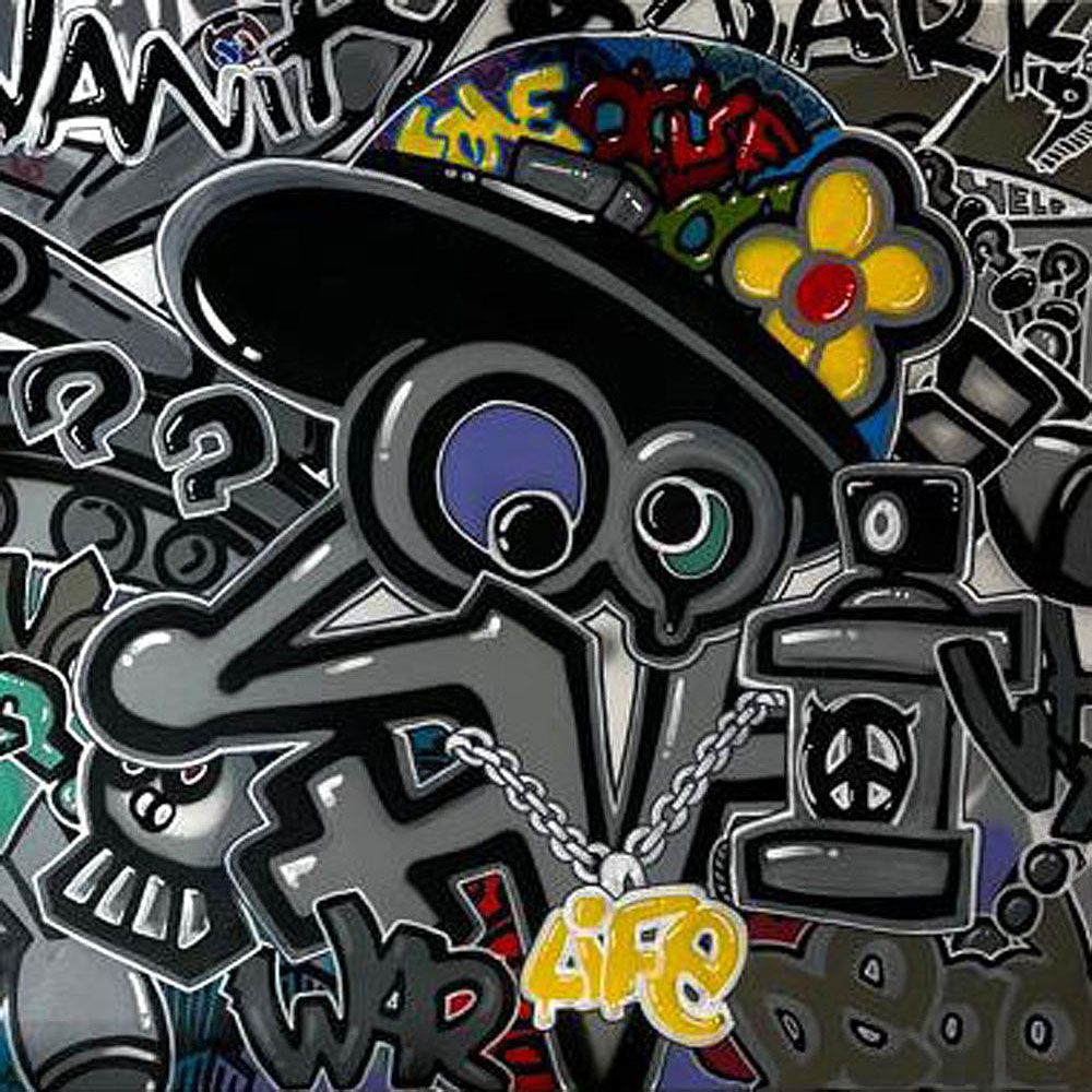 Tableau de GUTI a pour titre LOVE IS LIFE style graffiti, street art dim : GUTIprix:700