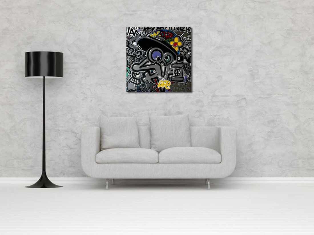 Tableau de GUTI a pour titre LOVE IS LIFE style graffiti, street art dim : GUTIprix:700