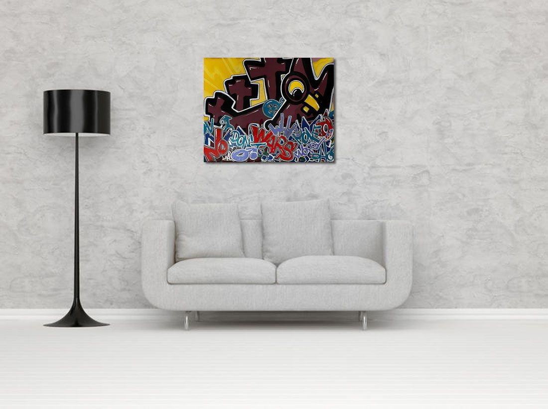 Tableau de GUTI a pour titre NO WAR style graffiti, street art dim : GUTIprix:700