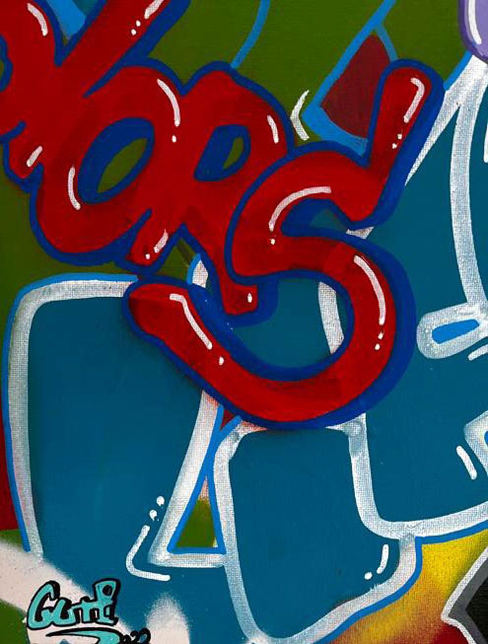 Tableau de GUTI a pour titre RIP WHY style graffiti, street art dim : GUTIprix:850