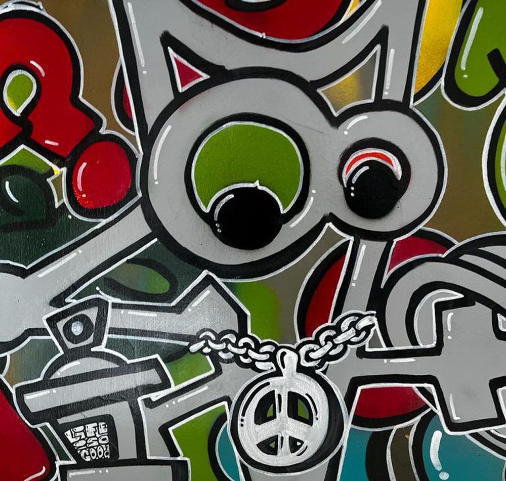 Tableau de GUTI a pour titre ANIMAUX FRAGILES style graffiti, street art dim : GUTIprix:700