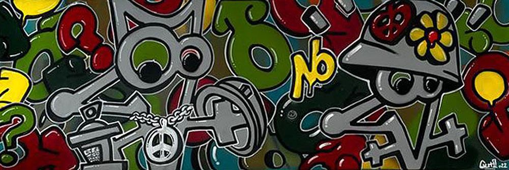 Tableau de GUTI a pour titre ANIMAUX FRAGILES style graffiti, street art dim : GUTIprix:700