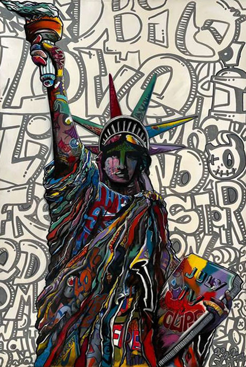 Tableau de GUTI a pour titre LIBERTE CHERIE style street pop art, street art dim : GUTIprix:1000
