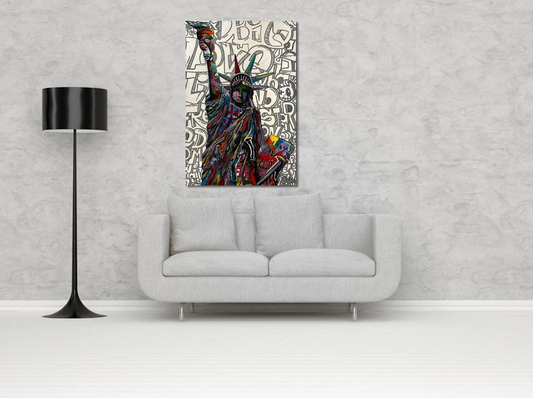 Tableau de GUTI a pour titre LIBERTE CHERIE style street pop art, street art dim : GUTIprix:1000