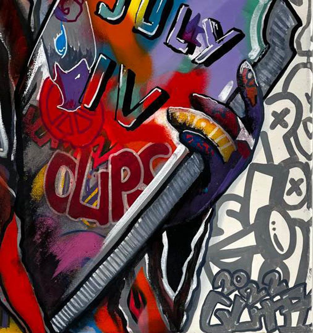 Tableau de GUTI a pour titre LIBERTE CHERIE style street pop art, street art dim : GUTIprix:1000