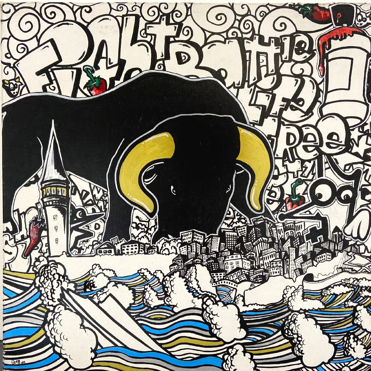 Tableau de GUTI a pour titre Sud Ouest style street art dim : GUTIprix:250