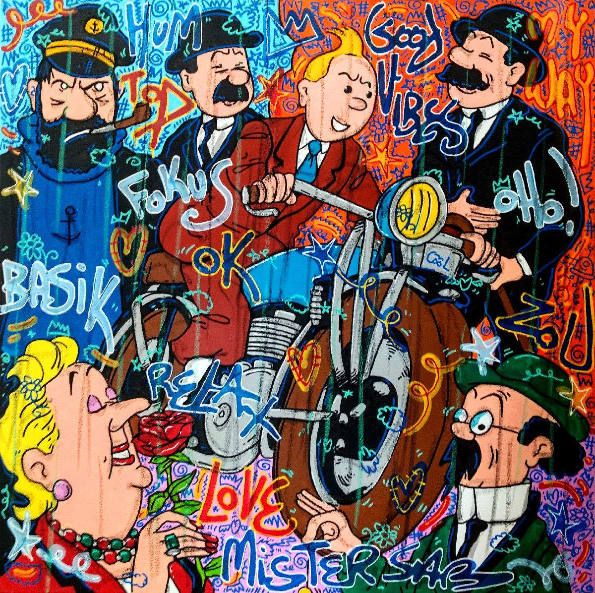 Tableau de RICO SAB a pour titre Good Vibes Tintin style street pop art, street art dim : RICO SABprix:950