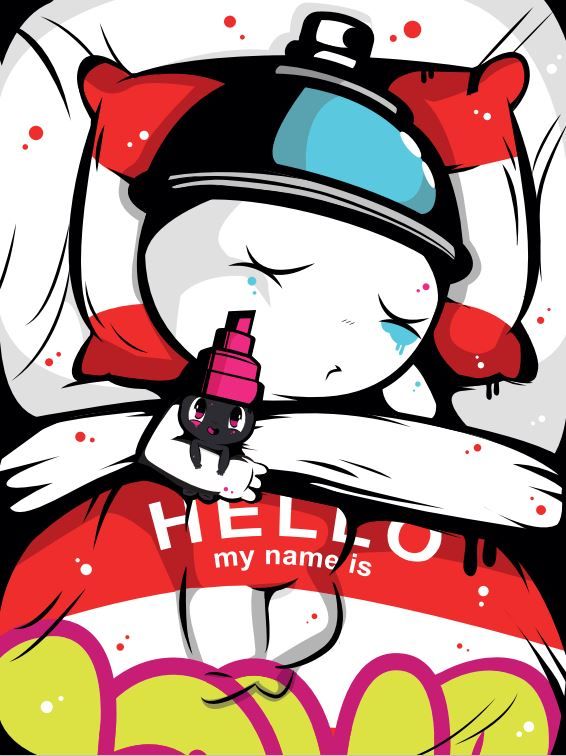 Editions d'art de JUAN SPRAY a pour titre HELLO MY NAME style street art, graphique dim : JUAN SPRAYprix:70