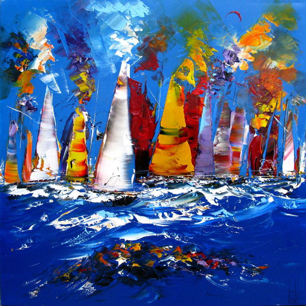 Tableau de F. BOUTET a pour titre REGATE A LA TOMBE DE LA NUIT style abstrait dim : F. BOUTETprix:900