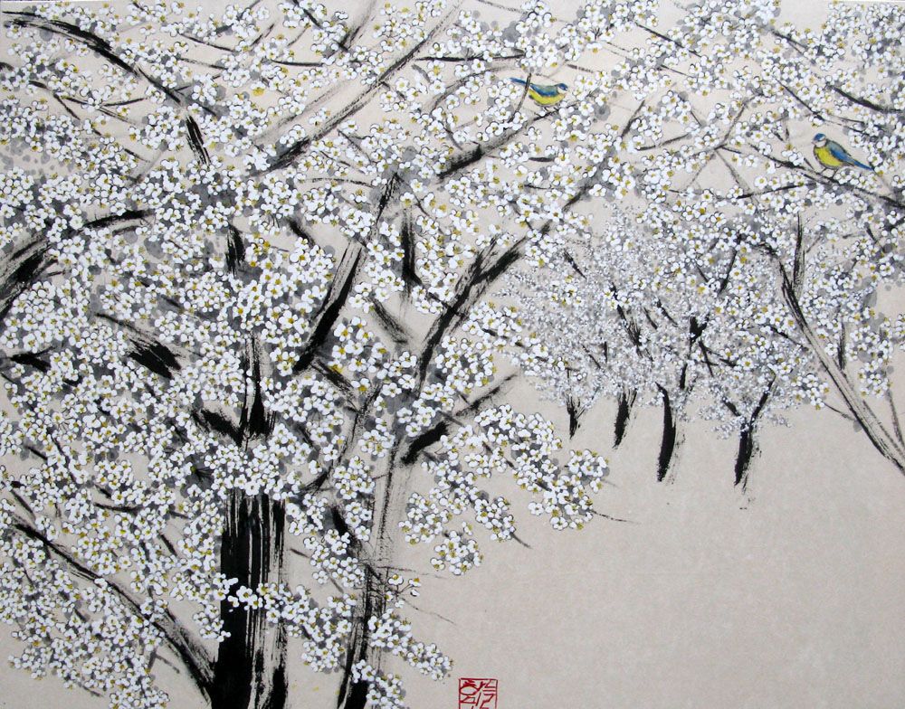 Tableau de JEONG MIN LEE a pour titre Cerisiers blancs style figuratif dim : JEONG MIN LEEprix:1400