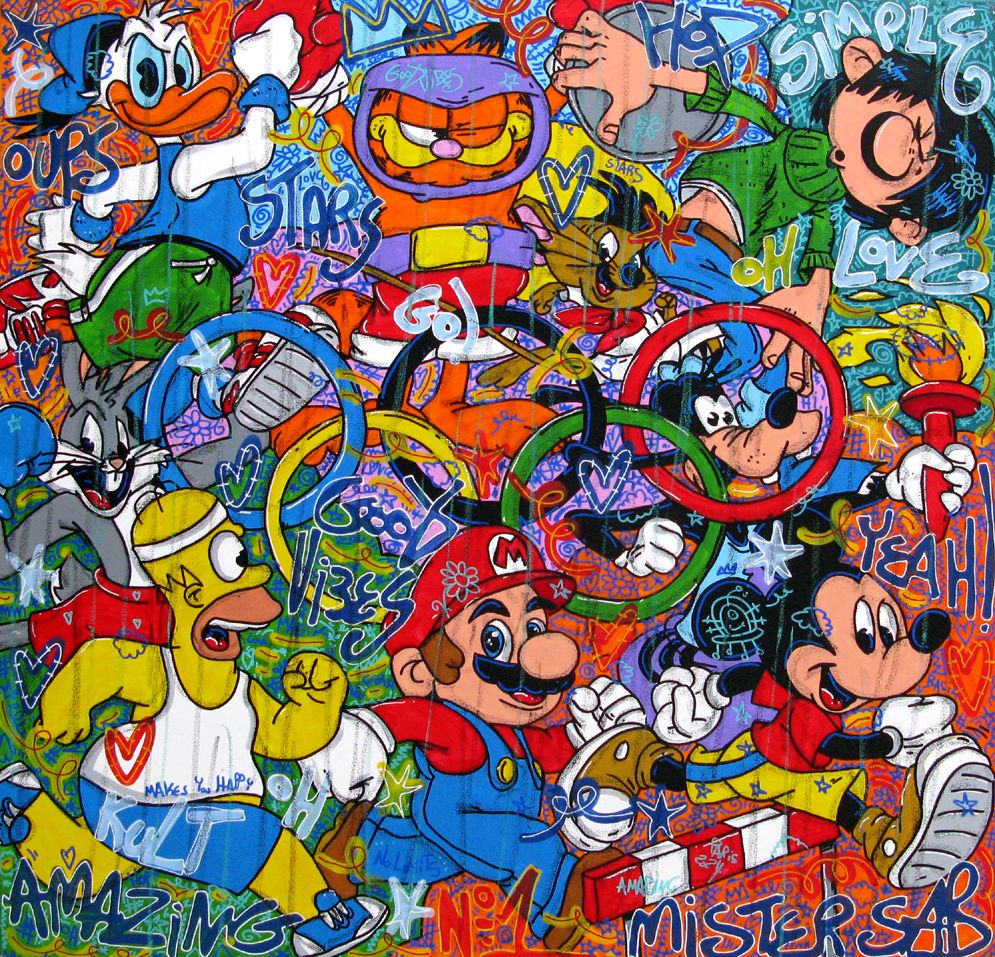 Tableau de RICO SAB a pour titre JO GOOD VIBES style street pop art, street art dim : RICO SABprix:1350