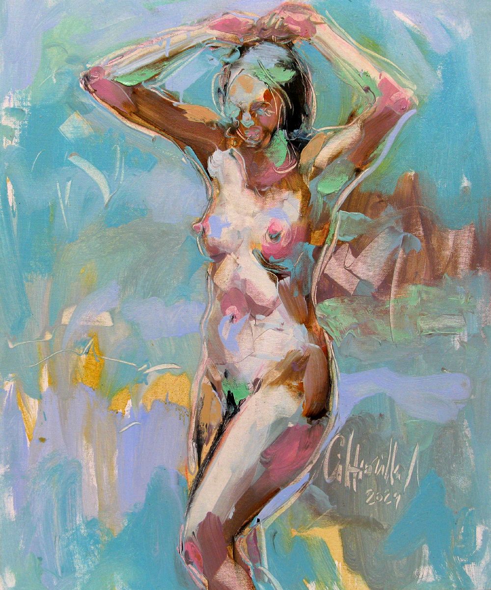 Tableau de OLENA SINIUHINA a pour titre Matinée au bord de l'eau style figuratif dim : OLENA SINIUHINAprix:350