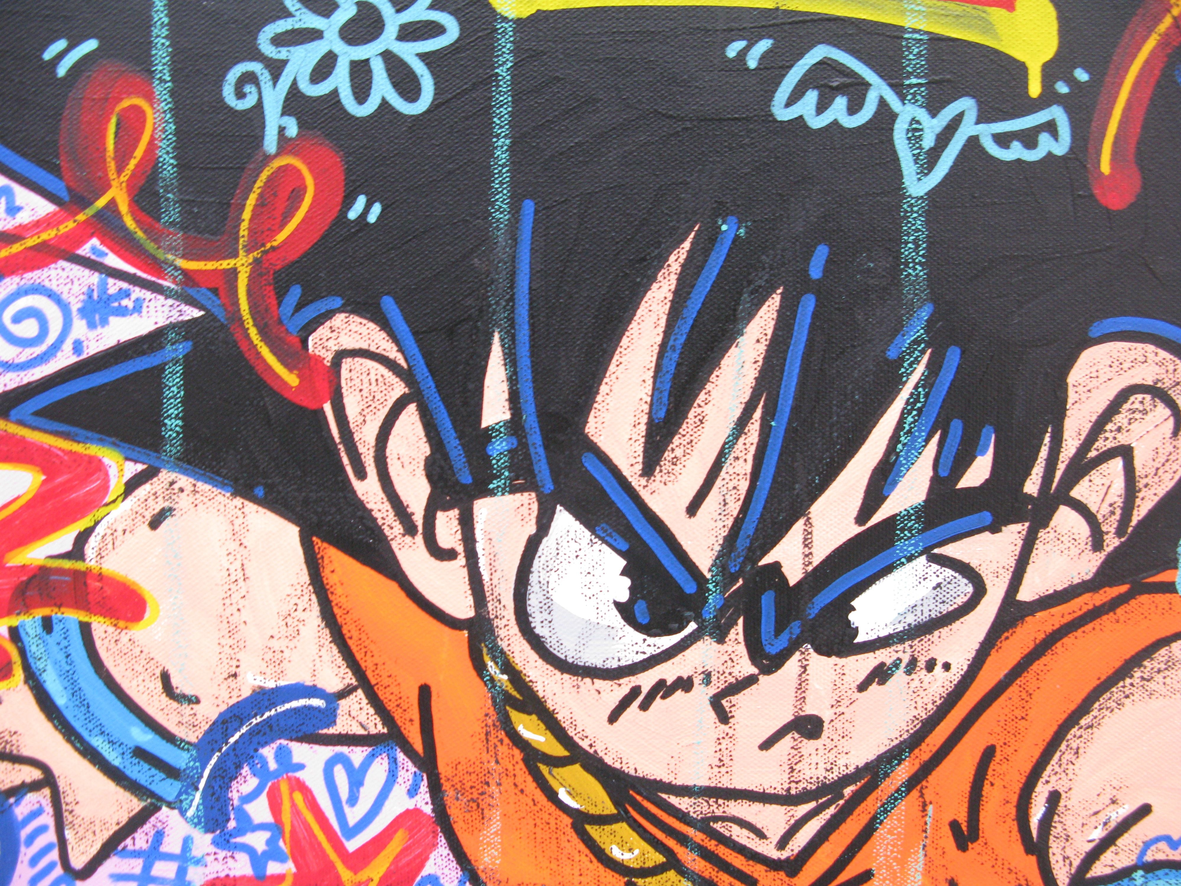 Tableau de RICO SAB a pour titre San Goku yeah style street pop art, street art dim : RICO SABprix:320