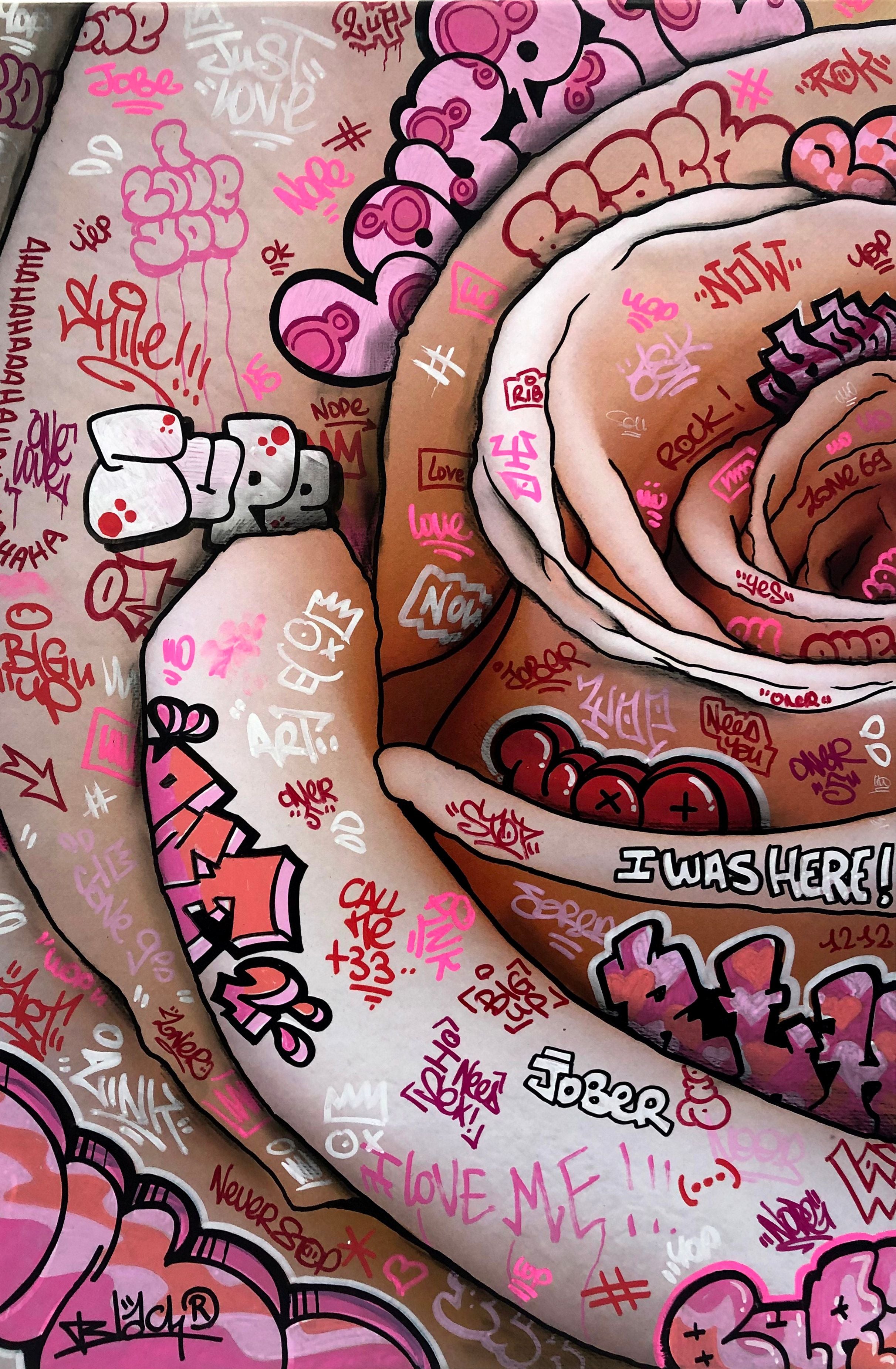 Tableau de BLACH a pour titre La Rose style graffiti, street art dim : BLACHprix:350