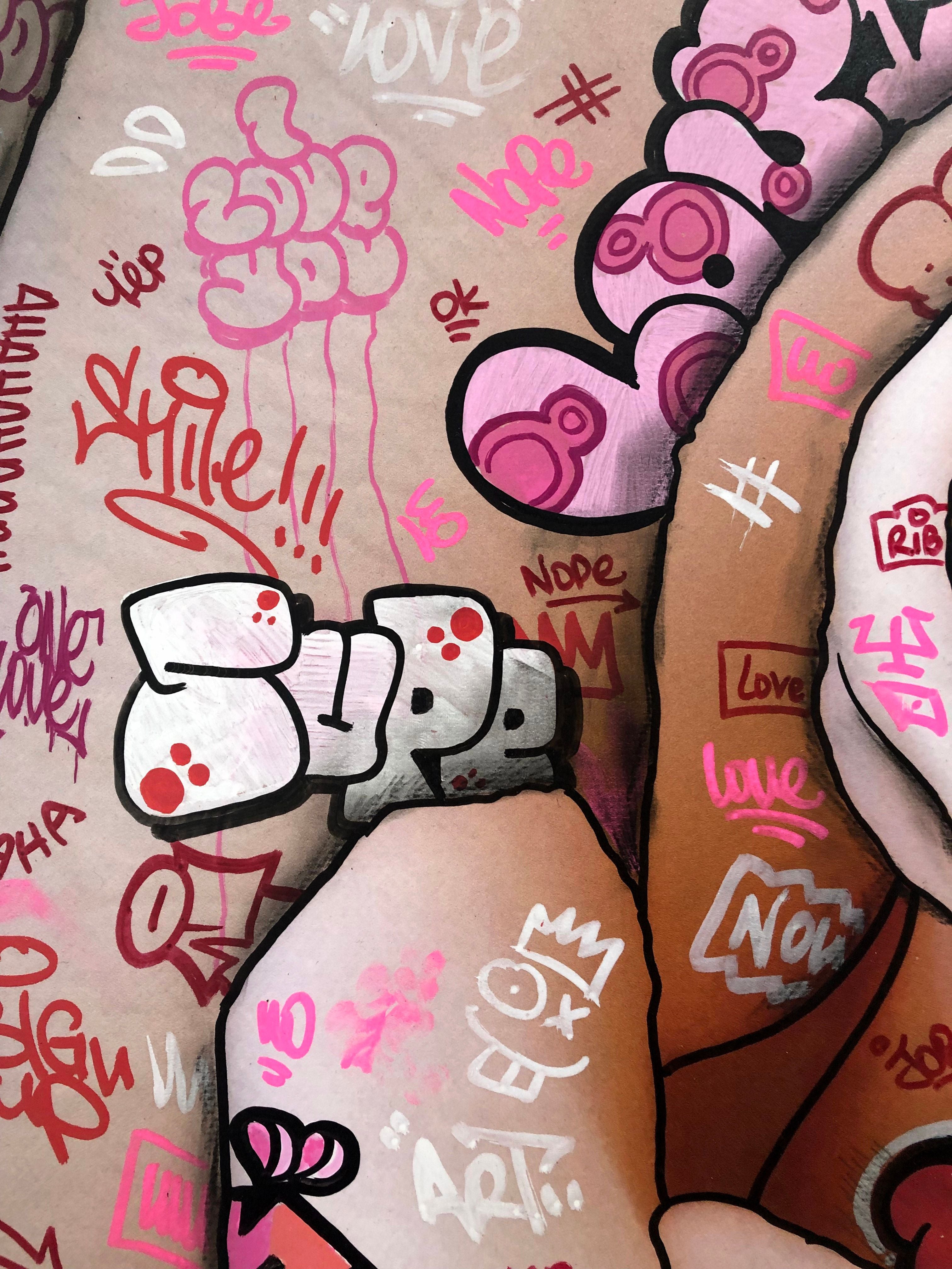 Tableau de BLACH a pour titre La Rose style graffiti, street art dim : BLACHprix:350