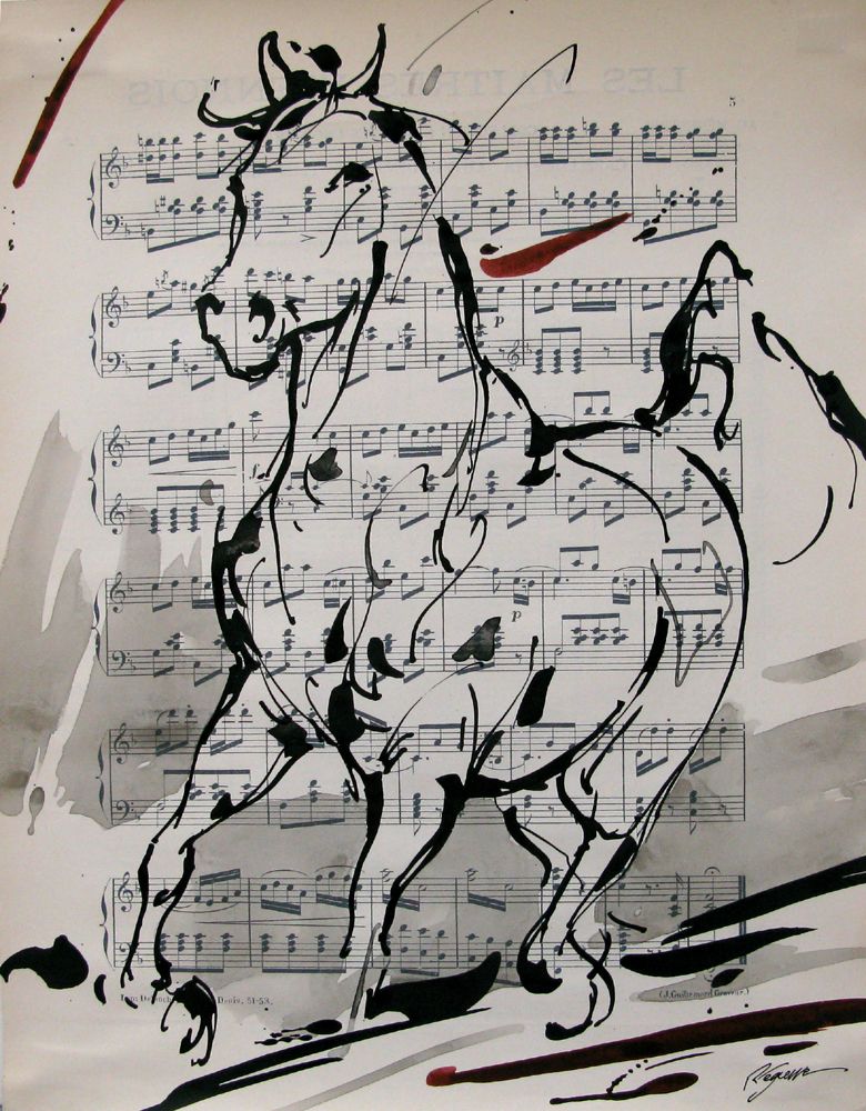 Dessin de CYRIL REGUERRE a pour titre CHEVAL DANSANT 3 style figuratif dim : CYRIL REGUERREprix:130