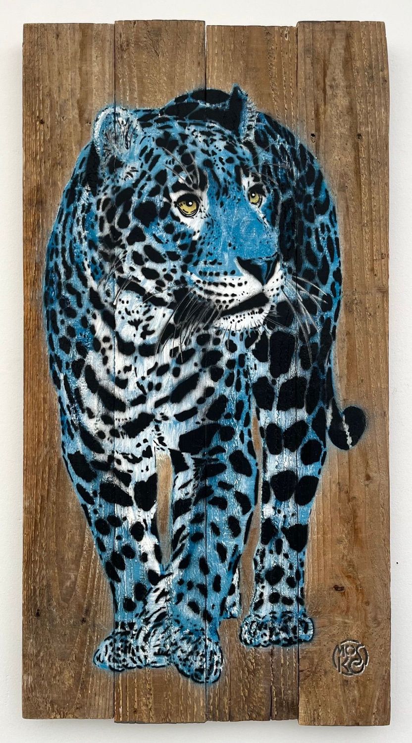 Tableau de MOSKO a pour titre Jaguar bleu face style street art dim : MOSKOprix:1500