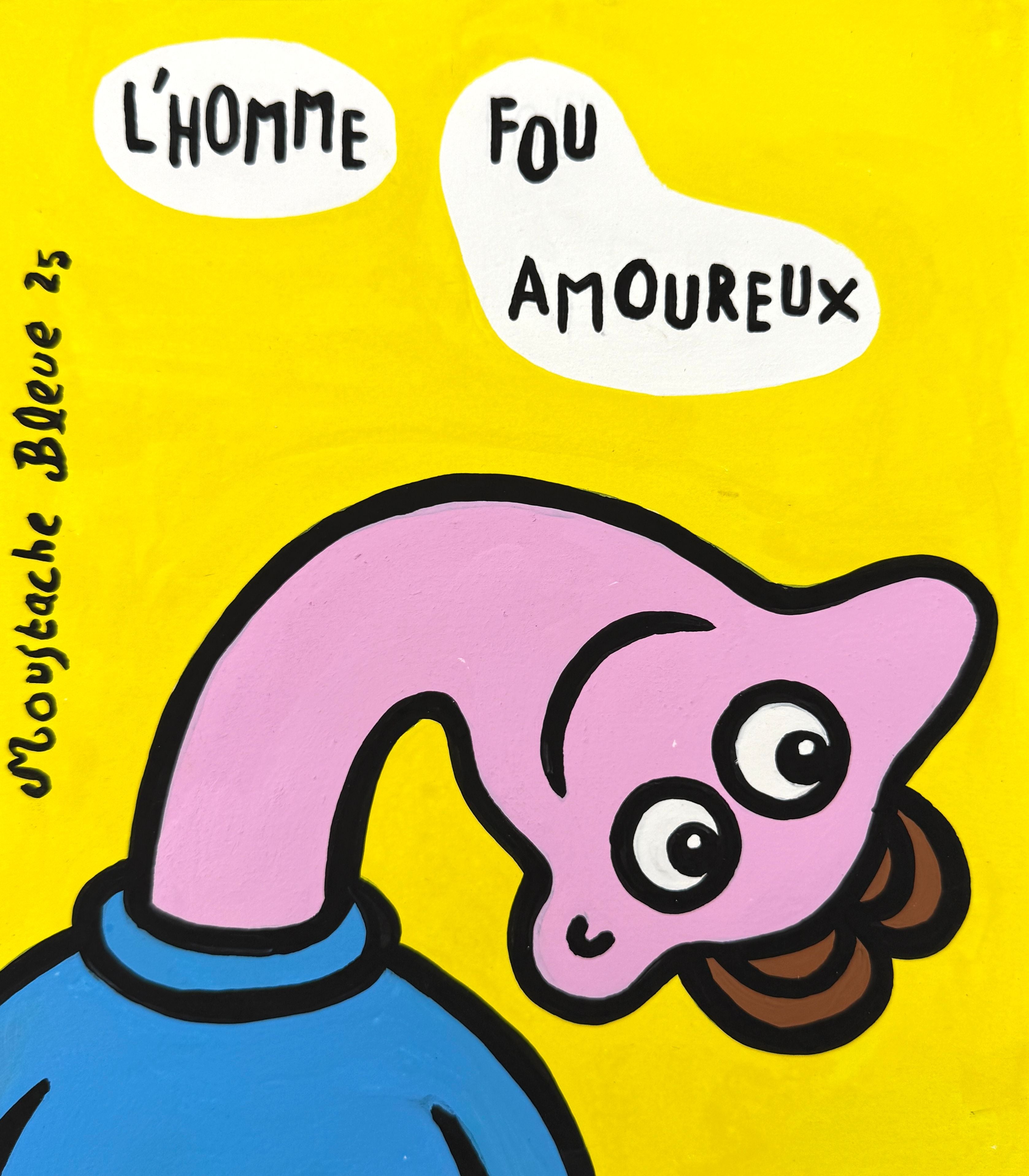 Dessin de MOUSTACHE BLEUE a pour titre L'homme fou amoureux style figuratif dim : MOUSTACHE BLEUEprix:45