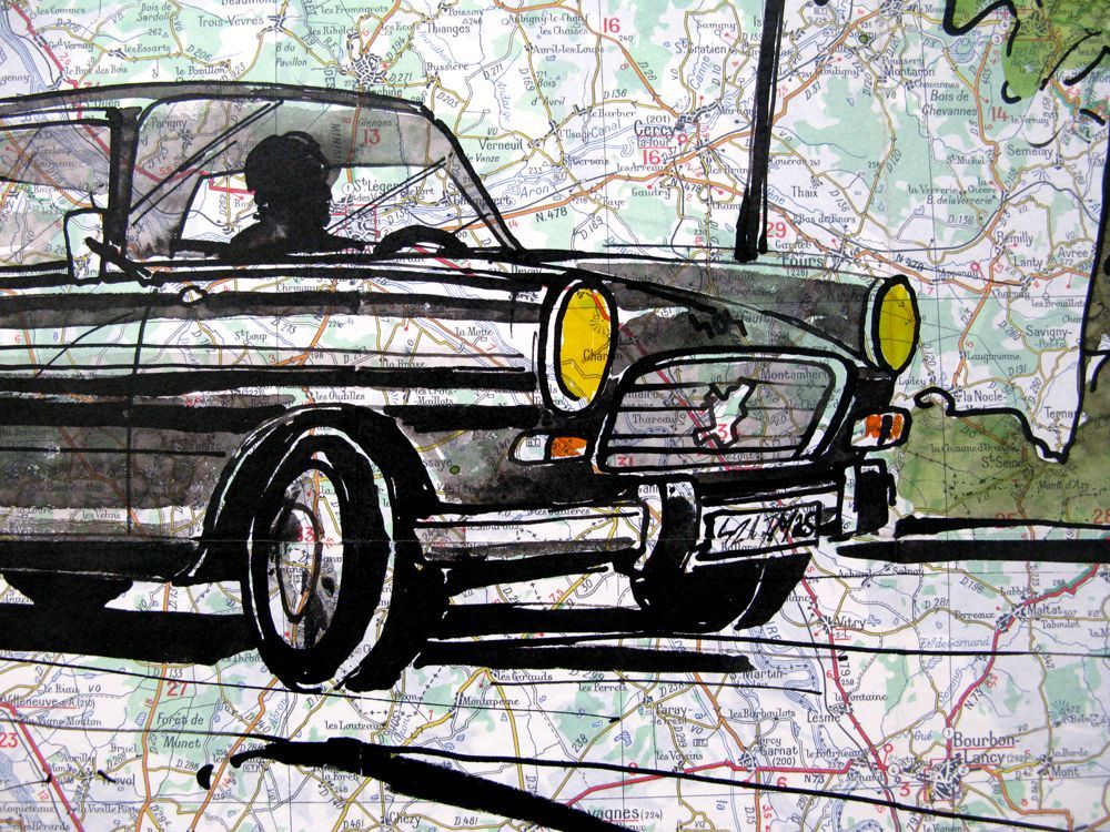 Tableau de CYRIL REGUERRE a pour titre PEUGEOT 404 style figuratif dim : CYRIL REGUERREprix:250